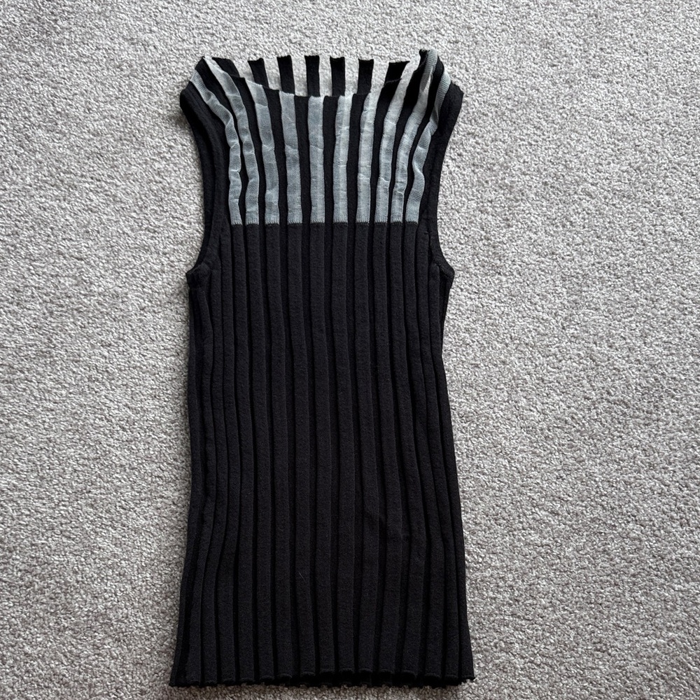 Black and Gray Mesh Striped Tank Top